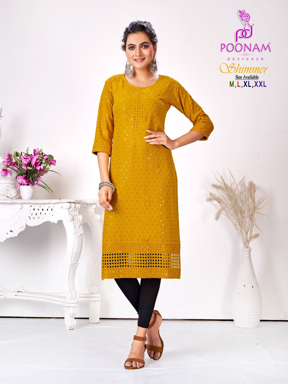 Poonam Shimmer Sequence Latest Ethnic Wear Kurti Collection